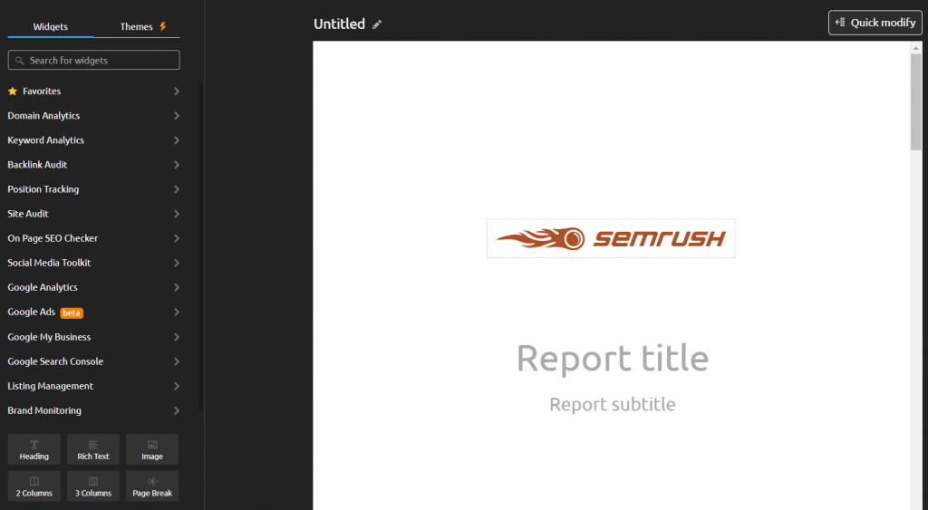 semrush drag and drop report builder