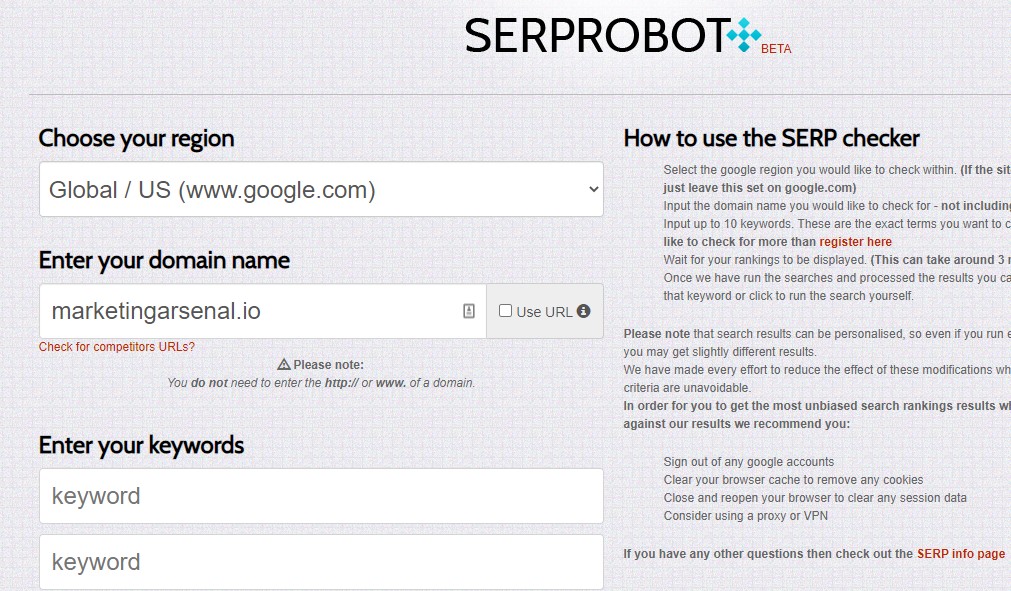 serprobot serp checker