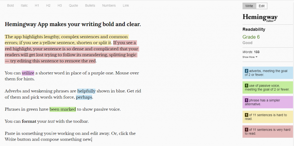 hemingway writing tool