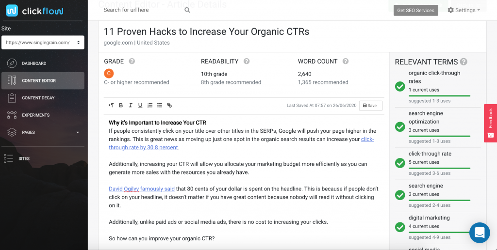 Clickflow relevant terms report