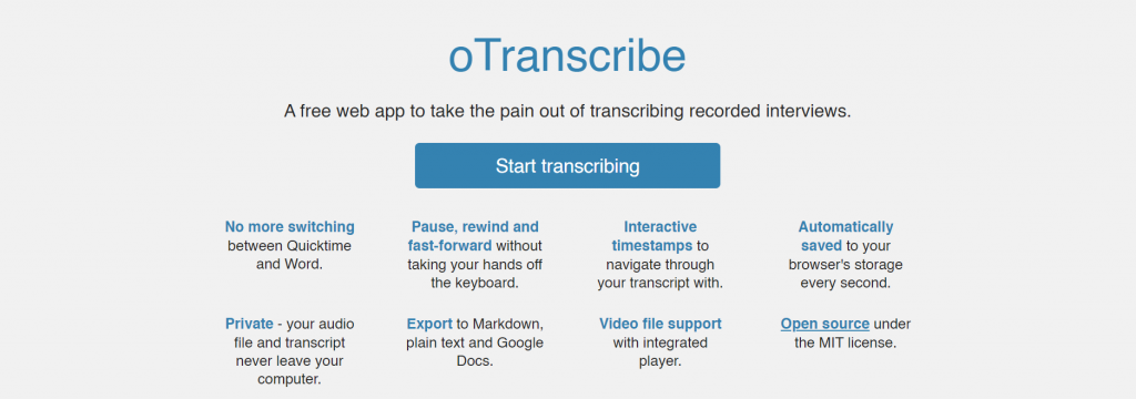 oTranscribe UI