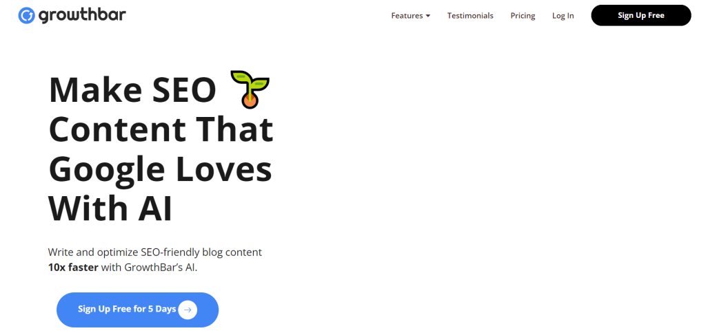 Growthbar landing page