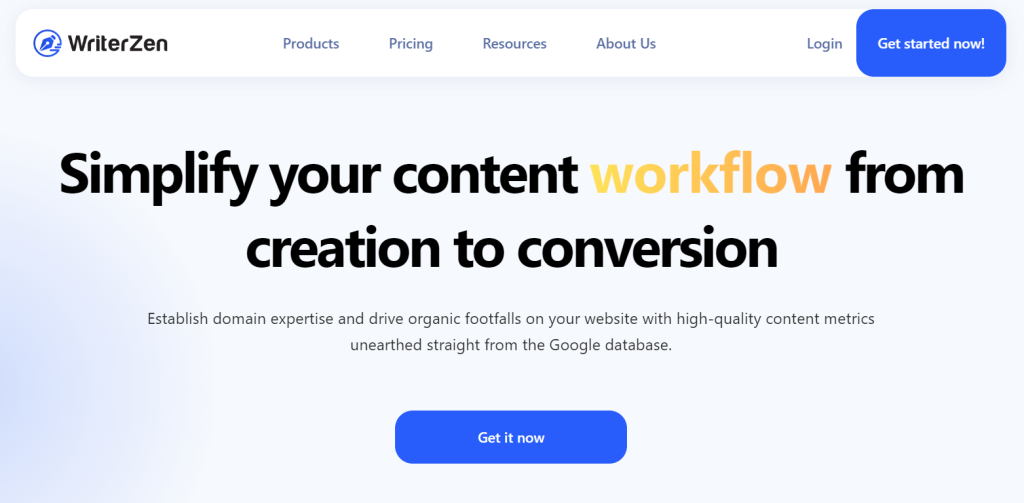 WriterZen landing page