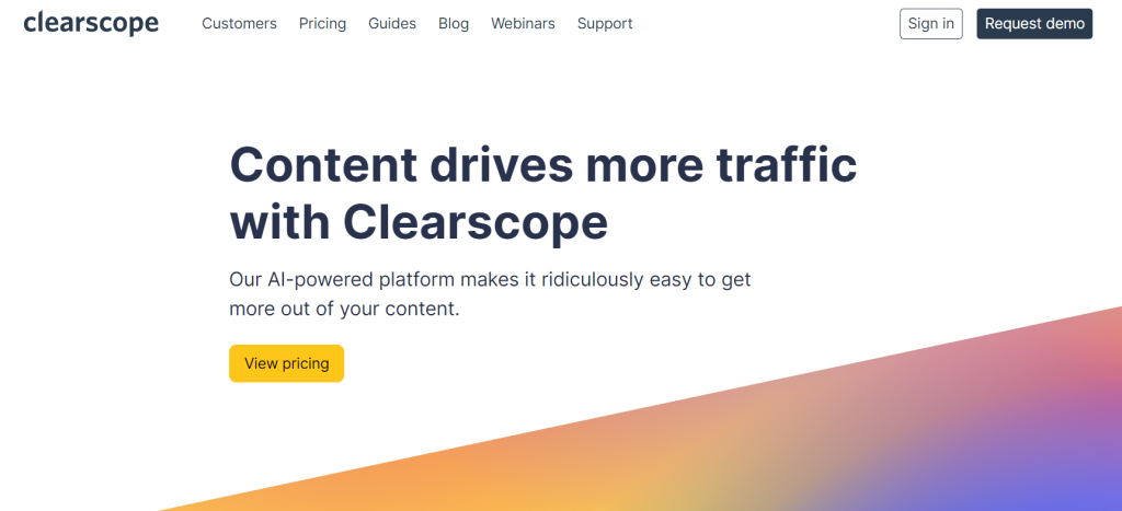 clearscope landing page - Surfer SEO alternative