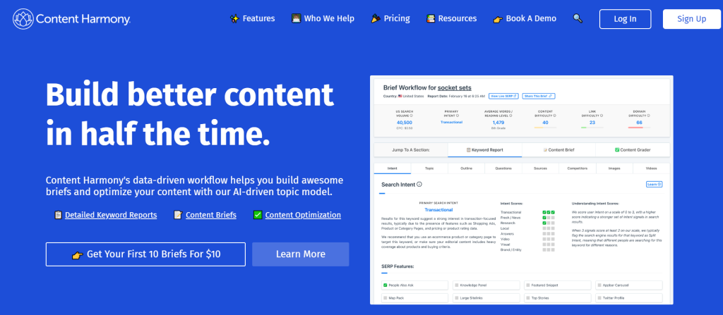 content harmony landing page